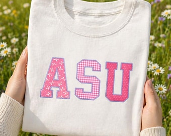 Sudadera con apliques, estampado de cuadros rosas y letras griegas, cuello redondo, jersey bordado con letras de hermandad, regalo personalizado de ropa universitaria