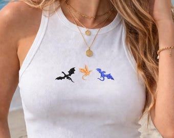 Camiseta sin mangas con tirantes finos y bordados de Fourth Wing, camiseta sin mangas con bordado de dragón de Basgiath War College, camiseta para bebé Tiny Dragons, camiseta Bookish