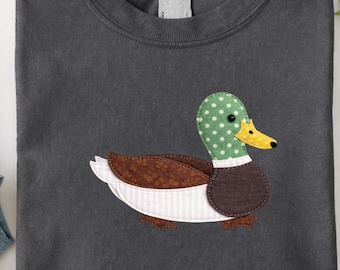 Embroidered Patchwork Mallard T-Shirt, Duck Bird Lover Top, Outdoors Nature Lover Shirt, Country Style Shirt, Duck Watching Shirt