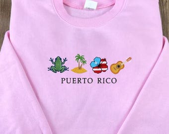 Puerto Rico Sweatshirt, Custom Country Embroidered Sweater, Cozy Unisex Crewneck Shirt, Patriotic Embroidery Shirt