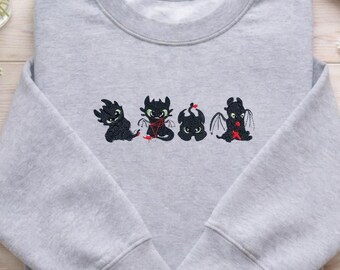 Sudadera personalizada bordada de Desdentado, camiseta de pareja de Furia Nocturna y Furia Luminosa, bordado de Cómo entrenar a tu dragón