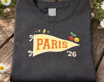 Camiseta con banderín bordado personalizado, camiseta con letras universitarias personalizadas, camiseta con apliques de cuadros vichy, regalo de graduación