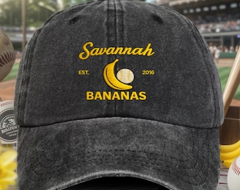 Gorra de béisbol bordada de los Savannah Bananas, gorra vintage negra lavada, regalo divertido de béisbol.