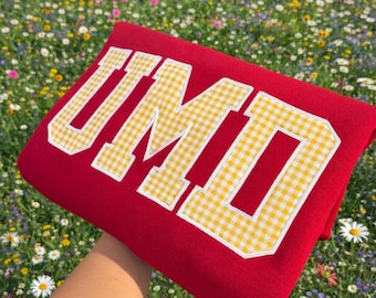 Embroidered Custom Varsity Letter College Sweatshirt, Personalized Gingham Letter University Merch, Custom School Gift