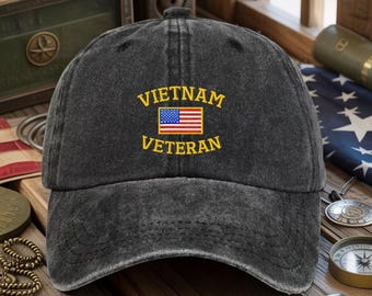 Gorra de béisbol de veterano de Vietnam – Gorra estilo vintage con bordado de la bandera estadounidense, regalo para veteranos militares