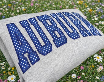 Custom Name Applique Sweatshirt, Embroidered College Style Crewneck, Personalized Varsity Letter Sweatshirt, Preppy Polka Dot