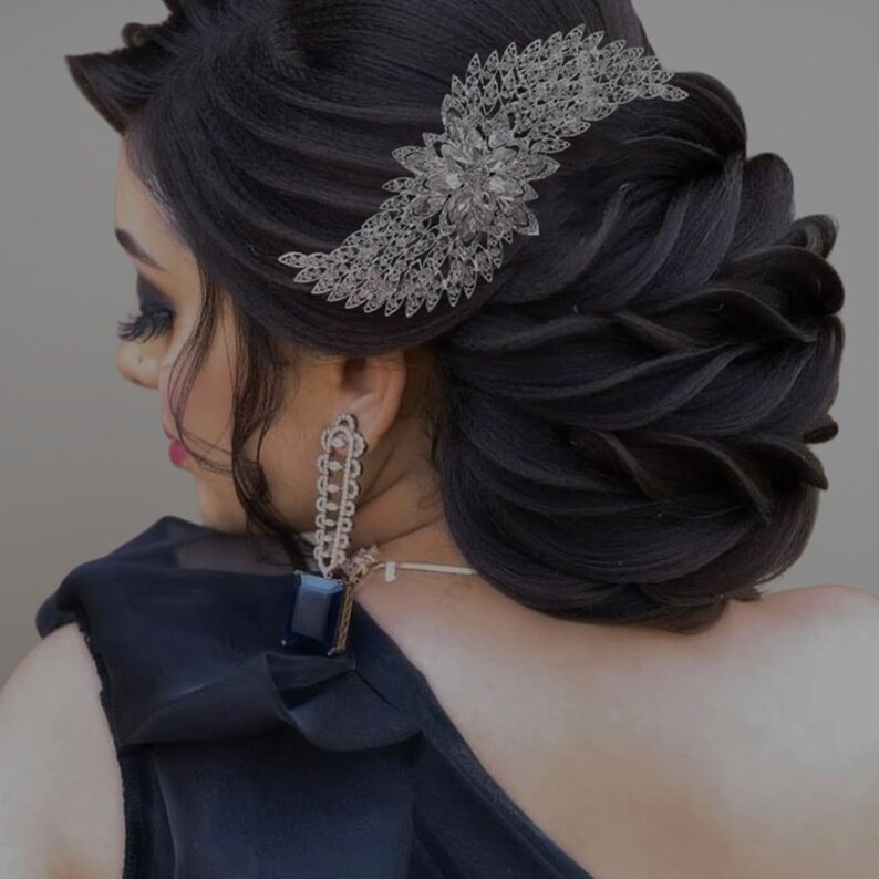 Accessorio per capelli da sposa in cristallo, Forcine per capelli da sposa, Clip da sposa in cristallo e floreale, Fermagli per capelli da sposa, Clip da sposa in cristallo, immagine 2