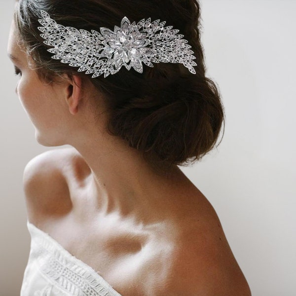 Crystal Wedding Hair Accessory,  Bridal Hair Pins, Crystal & Floral Bridal Clip, Bridal Hair Clips, Crystal Wedding Clip,