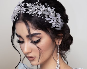 Pieza de pelo de boda de cristal, clip de pelo de novia, clip de novia de cristal y floral, clip de pelo de novia, clip de boda de cristal, accesorio de pelo de boda