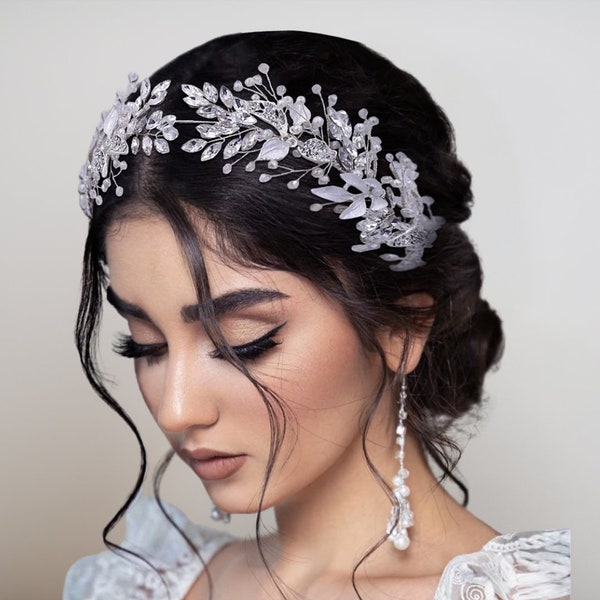 Morceau de cheveux de mariage en cristal, barrette de mariée, barrette de mariée floral et cristal, barrette de cheveux de mariée, barrette de mariage en cristal, accessoire de cheveux de mariage