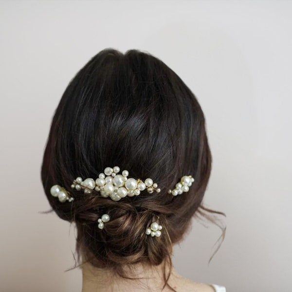 Pearl Wedding Hair Pins,  Bridal Hair Pins, Crystal & Floral Bridal Clip, Bridal Hair Clips, Crystal Wedding Clip, Wedding Hair Accessory