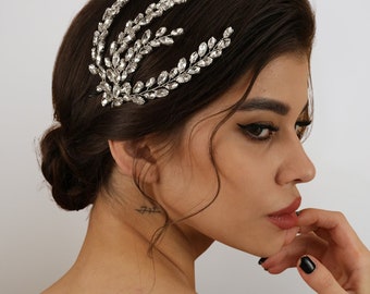 Accessorio per capelli laterali da sposa in cristallo, fermaglio per capelli da sposa, fermaglio da sposa in cristallo e foglia floreale, fermagli per capelli da sposa, fermaglio da sposa in cristallo,