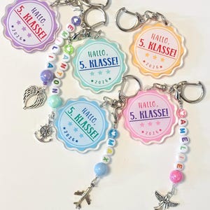 Schlüsselanhänger 5. Klasse Schulanfang Schulbeginn Abschiedsgeschenk Grundschule 2026 mit Namenskette Glücksbringer Mutmacher