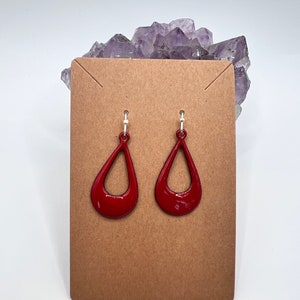Flame Red Enameled Copper Teardrop Earrings