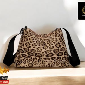 Leopard-Inspired Print Shoulder Bag | Large Capacity Nylon Purse | Trendy Soft Crossbody Handbag | Stylish Everyday Tote