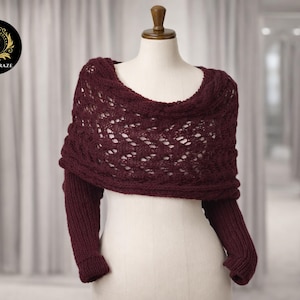 Genombruten stickad sjal med ärmar | Mysigt bohemiskt axelband, polyesterstickad