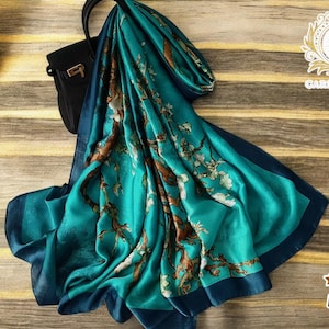 Blossom Silk Scarf Lightweight | Elegant Brocade Style | Versatile Fashion Shawl | Stylish Satin for Women | Soft Headscarf & Neck Wrap
