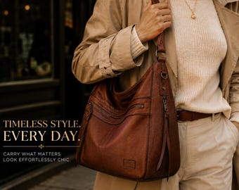 Vintage Style Shoulder Bag for Women | Soft Leather-Look Hobo Purse | Large Capacity Crossbody Handbag