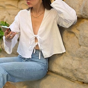 Ladies Lace-Up Blouse | Stylish Oversized Long Sleeve Clothes | Streetwear Casual Top