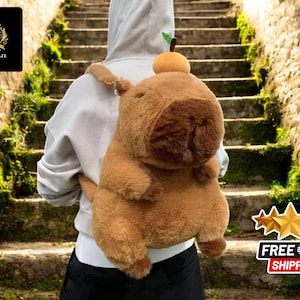 Capybara Plush Backpack | Fluffy Animal Shoulder Bag | Cute School Handbag | Purse for Women & Girls | Adorable Soft Accessory