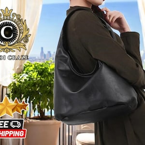 Soft Leather Tote Bag | Elegant Black Shoulder Satchel | Stylish Accessory for Women & Girls | Everyday Handbag and Purse | Chic Daily Use