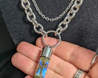 Labradorite Point Necklace – Stainless Steel Layered Chains
