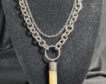 Yellow Calcite Point Necklace – Stainless Steel Layered Chains