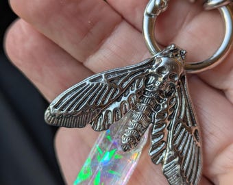 Clear Sparkle Moth Point Necklace – Stainless Steel Chunky Chain