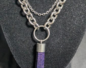 Blue Goldstone Point Necklace – Stainless Steel Layered Chains