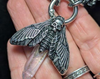 Iridescent Point Necklace with Death’s Head Hawk Moth Charm – Stainless Steel Chain 3