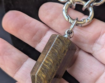 Tiger’s Eye Point Necklace – Stainless Steel Chunky Chain