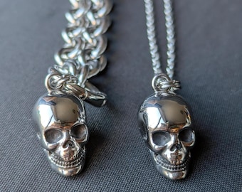 Large Stainless Steel Skull Pendant Necklace – Gothic Biker Jewelry
