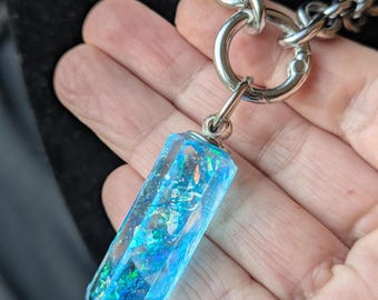 Blue Glitter Point Necklace – Stainless Steel Chunky Chain