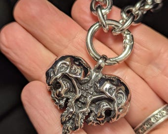 Chunky Stainless Steel Double Skull Pendant Necklace