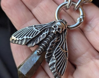 Labradorite Moth Point Necklace – Stainless Steel Chunky Chain (3)