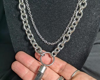 Nuummite Point Necklace – Stainless Steel Layered Chains