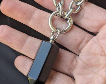 Black Obsidian Point Necklace – Stainless Steel Chunky Chain