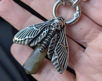 Labradorite Moth Point Necklace – Stainless Steel Chunky Chain (1)