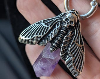 Amethyst Moth Point Necklace – Stainless Steel Chunky Chain (2)