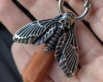 Peach Aventurine Deaths Head Hawk Moth Point Necklace – Stainless Steel Chunky Chain