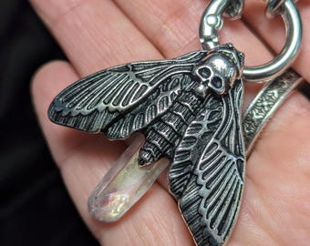 Iridescent Point Necklace with Death’s Head Hawk Moth Charm – Stainless Steel Chain 2