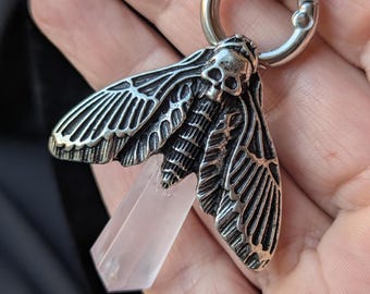 Rose Quartz Moth Point Necklace – Stainless Steel Chunky Chain
