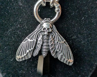Black Obsidian Crystal Point Necklace with Death's Head Hawk Moth | Chunky Gothic Jewellery UK
