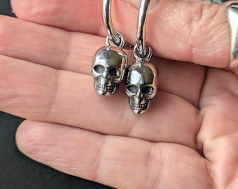 Stainless Steel Skull Hoop Earrings – Alternative Gothic Jewellery