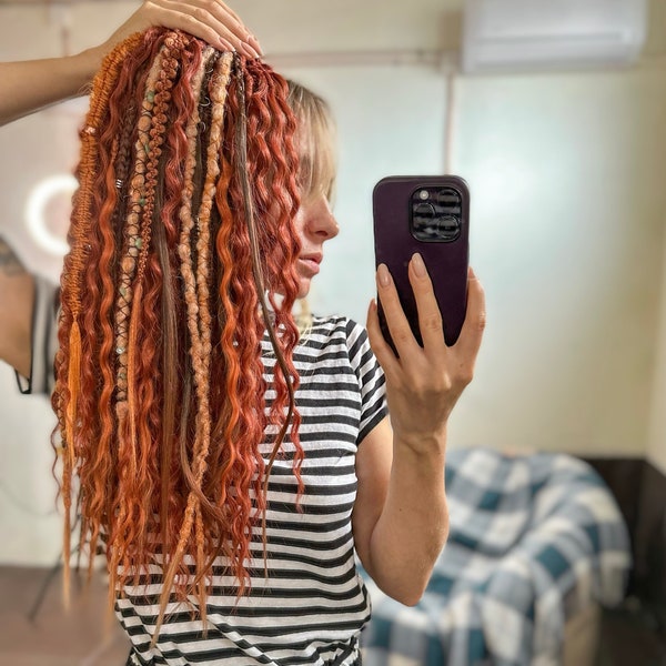 Wavy ginger dreads with braids and crochet red brown dreadlocks double ended or single ended red curly dreads synthetic hair extensions