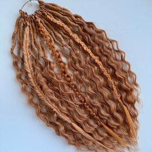 Curly strawberry blonde dreads with braids double ended or single ended ginger wavy dreads crochet synthetic hair extensions