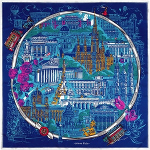 Blue designer silk scarf, architechtural print, Vienna, gift for her, gift for him, gift for architect