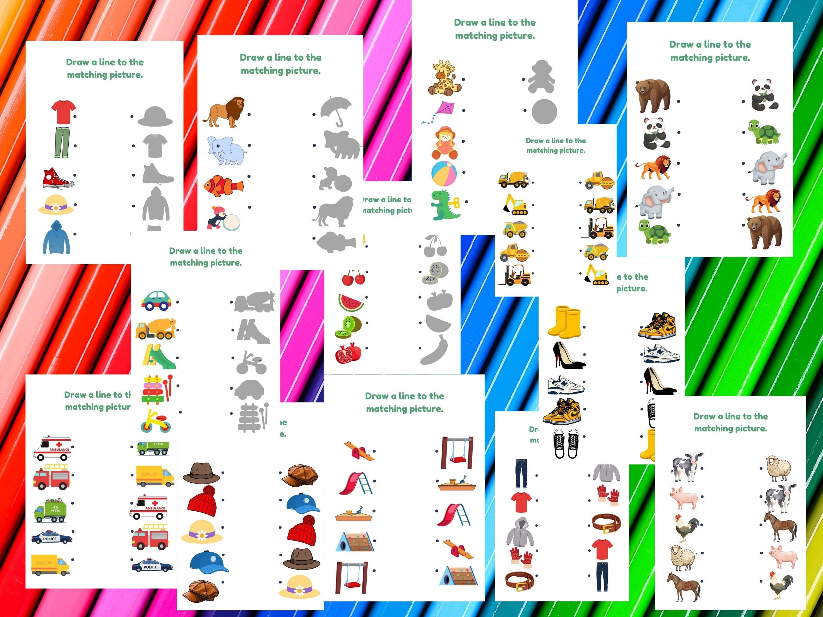 Educational Matching Worksheets for Kids, Printable Kindergarten ...