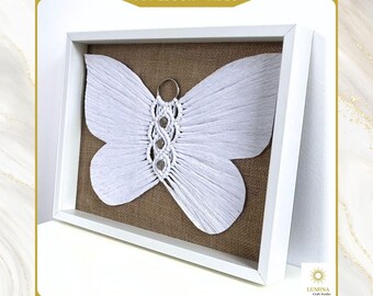Papillon en macramé dans un cadre en bois 3D : tutoriel PDF et vidéo à faire soi-même