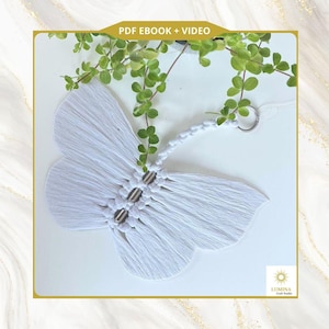 Patrón de mariposa de macramé: Arte de fibra para colgar en la pared (PDF y tutorial en YouTube)